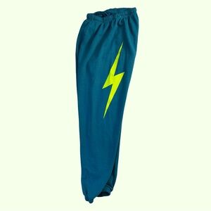 Aviator Nation Teal Joggers with Yellow Lightening Bolt